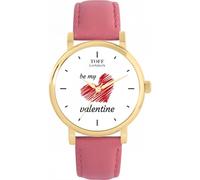 Toff London White with Red Heart Be My Valentine Illustrated dial by Hand, Hand Assembled in London, Accurate Quartz 3-Hand Movement, Multiple Colours, 38 or 42mm case, Leather or Metal Strap Watch