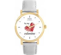 Toff London White with Red Heart Be My Valentine Illustrated dial by Hand, Hand Assembled in London, Accurate Quartz 3-Hand Movement, Multiple Colours, 38 or 42mm case, Leather or Metal Strap Watch