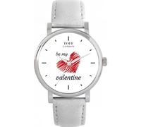 Toff London White with Red Heart Be My Valentine Illustrated dial by Hand, Hand Assembled in London, Accurate Quartz 3-Hand Movement, Multiple Colours, 38 or 42mm case, Leather or Metal Strap Watch