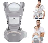 TOFFCAEA 6-in-1 Baby Carrier Newborn, Baby Carrier, Ergonomic Pure Cotton, Lightweight, Adjustable Seat, for Newborns from 3 to 36 Months (3.5 to 20 kg) (Light Grey, Waist Circumference 71-130 cm)