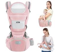 TOFFCAEA Multifunction Baby Carrier - 6-in-1 Ways to Carry, Adjustable with Hip Seat, for Newborn to Toddler (0-36 Months, 3-30 kg) - Pink
