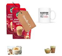 Toffee Nut Latte Coffee Gift Set - 2 x 4 Instant Coffee Sachets with Ceramic Mug | Premium Flavoured Latte Sachets & Toffee Nut Design Mug | Perfect Coffee Lover Gift Bundle