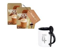 Toffee Nut Latte Coffee Gift Set - 2 x 7 Instant Coffee Sachets with Ceramic Mug & Spoon | Premium Flavoured Latte Sachets & Toffee Nut Life Design Mug | Perfect Coffee Lover Gift Bundle