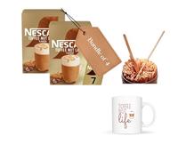 Toffee Nut Latte Gift Set - 2 x 7 Instant Coffee Sachets with Ceramic Mug & Coffee Stirrers | Festive Coffee Lover Gift | White or Two-Tone Red & White Mug Variations (4, White)