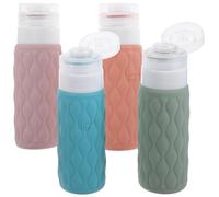Tofficu 100ml Travel Size Silicone Squeeze Bottles 5pcs Set with Leakproof Caps Navy Blue Olive Green Cherry Blossom Purple Grape Purple and Storage Bag for Toiletries Shampoo Conditioner