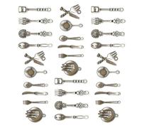 Tofficu 100pcs Vintage Silver Tableware Charms Set Spoon Fork Knife Pendants for Jewelry Making DIY Craft Accessories for Bracelets Necklace