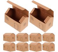Tofficu 10pcs Small House-shaped Kraft Boxes for Party Candy and Cookies, Foldable 11.4x6.5x6cm Natural Color Favor Boxes for Birthday and Holiday Treat Packaging