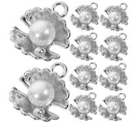 Tofficu 10pcs White Shell and Faux Pearl Pendants Charms for DIY Necklace and Bracelet Making, Sturdy Zinc Alloy Material with Unique and Beautiful Design, for Jewelry Crafting and Dates