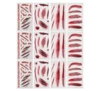 Tofficu 12 Sheets Halloween Wound Tattoos, Bloody Scar Temporary Tattoos with Realistic Design on Water Transfer Paper, Skin-friendly and No Irritation for Halloween Makeup and Pranks
