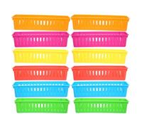 Tofficu 12pcs Colorful Pencil Holder for Kids Desk, Plastic Pen Baskets Tray for Classroom Storage, Small Stackable Stationery Caddy for Teachers and Students