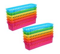 Tofficu 12pcs Colorful Plastic Storage Baskets for Classroom Desk Organization Elongated Pencil Dispenser Trays for Teachers and Students Multifunctional Space Saving Holders for School