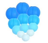 Tofficu 12pcs Foldable Paper Lanterns Set Blue Gradient Round Decorative Lanterns for Indoor Outdoor Party Decoration Lightweight Space Saving