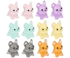 Tofficu 12pcs Mini Dogs Resin Figurines Glow in The Dark Decorative Tiny Dog Models for Home Decorations and Crafts Cute Mini French Bulldogs