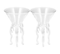 Tofficu 2 Pcs Octopus Cocktail Glasses, Novelty Jellyfish Martini Glasses Set, Creative Weird Shaped Drinking Goblets for Margarita, Mojito and Home Bar Party, Clear Glass (220ml)