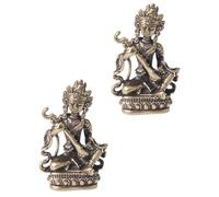 Tofficu 2 Pieces Vintage Brass Bodhisattva Buddha Statue Ornament Small Blessing Sculpture Home Desk Decoration with Chinese Ancient Style Craftsmanship