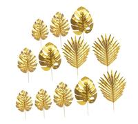 Tofficu 20pcs Artificial Monstera and Palm Leaf Set, Gold and Green Plastic Plant Decor with Mixed Sizes for Wedding, Party, and Home Decoration