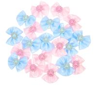Tofficu 20pcs Pet Hair Bowtie Small Dog Headdress with Polyester Crystal Rhinestone Pearls Rubber Bands Assorted Color Easy to Stay in Hair Not Easy to Fall off Decorations for Holidays