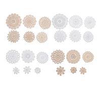 Tofficu 24pcs Cotton Crochet Flower Appliques Set, Small Handmade Lace Doilies for Sewing and DIY Craft, White Cream Cotton Knitted Floral Embellishments for Wedding Decor