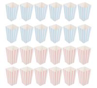 Tofficu 24pcs Party Popcorn Buckets Paper Storage Containers with Pink and Blue Stripes, Carnival Snack Boxes for Theater Events and Movie Night Favors