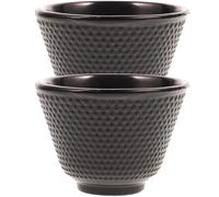 Tofficu 2pcs Cast Iron Tea Cups Japanese Style Teaware Retro Style Black Creative Shape Easy to Store Anti-scalding for Office and Restaurant