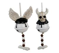 Tofficu 2pcs Halloween Skull Skeleton Wind Chimes with Crisp Bell Sound Intricate European Demon Design for Porch Garden Indoor Hanging Decorations