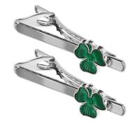 Tofficu 2pcs Irish Clover Tie Clips Green Shamrock Necktie Bar Lightweight Alloy Dress Tie Clasp for Men Business Settings and St Patrick's Day Accessories