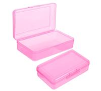 Tofficu 2pcs Large Pink Plastic Pencil Case with Versatile Organization and Large Capacity, Rectangular Hard Utility Box Organizer for Art Studios and School Supplies