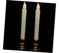 Tofficu 2Pcs Long Pole Luminous LED Candles with Electroplated Gold Base Flameless Flickering Battery Operated Candle Lamps for Christmas Wedding Party Decoration