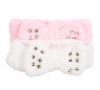 Tofficu 2pcs Makeup Headbands Beauty Headband for Face Washing Lightweight Fabric Bow Shape with Rhinestone Decoration Style for Women Skincare and Washing Face