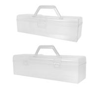 Tofficu 2pcs Plastic Storage Box with Handle for Art Bin Supplies and Hardware Tools, Rectangular Compact Portable Brush Container with Visibility and Space Optimization for Studio