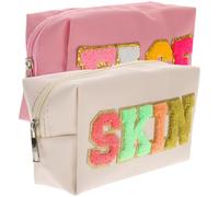 Tofficu 2pcs Portable Face Bag Pu Cosmetic Makeup Bag with Large Capacity and Unique Design, Simple and Delicate Style for Versatile Usage, Handheld Cosmetic Pouch for Travel and Daily Use