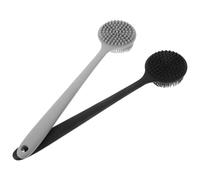 Tofficu 2pcs Silicone Body Scrubber Bath Brush Long Handle with Hole Design Silicone Bristles Massage Effects Easy Storage for Travel and Hotel Use