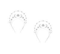Tofficu 2pcs Silver Rhinestone Ring Headband with Star and Moon Design, Layered Crystal Goddess Crown for Prom and Daily Styling, Versatile Bridal Elegance Hair Accessory