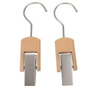 Tofficu 2pcs Solid Wood Household Clothes Clamp Hat and Coat Clips with Nickel Round Hook 10cm Multipurpose Hanger Clips for Home Laundry and Closet Organization