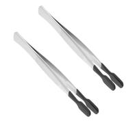 Tofficu 2pcs Stainless Steel Flat Tipped Tweezers with Silicone Tips Non Slip Stamper Tweezers for Jewelry Making Gemstone Handling Craft Tools Compact Lightweight for Home Office Travel