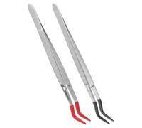 Tofficu 2Pcs Stainless Steel Stamp Tongs with Bent Tips Jewelry Tweezers for Crafting Beadwork and Stamp Collectors Non-Magnetic Precision Tools for Hobbyists and Professionals