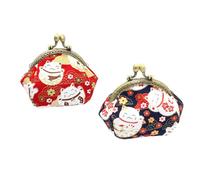 Tofficu 2pcs Vintage Fortune Cat Pattern Change Bag with Polyester Cloth and Metal Zipper, Multifunctional Storage Bag for Dating and Beach, Cute and Creative Coin Purse for Women