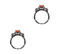 Tofficu 2pcs Vintage Gothic Black Copper Ring with Red Zircon, Comfortable Fit Knuckle Ring for Men and Women, Does Not Fade, Halloween and Christmas Gothic Fashion Accessory