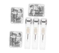 Tofficu 3 Sets Reusable Transparent Push Stapler with Refill Clips Portable Lightweight Paper Clamp Dispenser for Office Document Binding Clip Holder for School Home Use