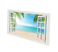 Tofficu 3D Window Wall Stickers Fake Artificial Palm Trees Decal Beach Scene for Boys and Girls Room Living Space