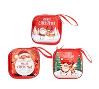 Tofficu 3pcs Christmas Metal Coin Purse Small Square Storage Bag for Storing Small Items with Red Compact Design, for Hanging on Christmas Tree or Backpack