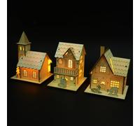 Tofficu 3pcs Creative Mini House Decor Charming Lighted Decorations for Christmas Village Scenes and