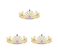 Tofficu 3pcs Halloween Hair Accessory Spider Web Headband with Golden Alloy Princess Crown, Lightweight Versatile Tiara for Women, for Cosplay and Halloween Party