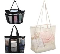 Tofficu 3pcs Large Beach Bag Mesh Swim Bags for Swimmers Nylon Portable Comfortable Carrying Stylish Fashionable Tote for Outdoor Pool Use