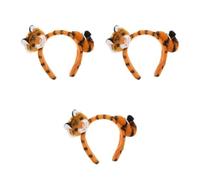 Tofficu 3pcs Plush Tiger Ear Headband Brown Fabric and Plastic Material with Flexible Sizing, Versatile Accessory for Birthday Party and Photo Prop, Cute Animal Ears Hairband for Adults