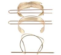 Tofficu 3pcs Vintage Alloy Hair Stick Pins Set with Leaf Smooth and Figure-eight Designs Gold Metal Hair Clips for Women’s Bun Styling