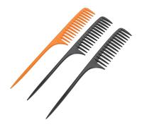 Tofficu 3pcs Wide Tooth Plastic Hairdressing Comb Set with Thickened Pintail Handle, Salon Hair Styling Tools for Hair Parting and Detangling, Includes 2 Black and 1 Brown Combs