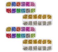 Tofficu 4 Boxes Metal Nail Charms with 12-grid Box, Gold Silver and Multi-color Studs for DIY Manicure, Punk Gothic Style, Portable Convenience and Organized Storage for Party Decoration