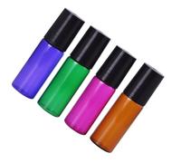 Tofficu 4 Pcs 5ml Amber Glass Roller Ball Bottles Refillable Essential Oil Storage Containers Portable Travel Cosmetic Sub Bottles Kit Random Color