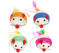 Tofficu 4pcs Cat Sisal Teasing with Cartoon Mouse for Indoor Kitten Claw Grinding and Interactive Play Accessories Random Color